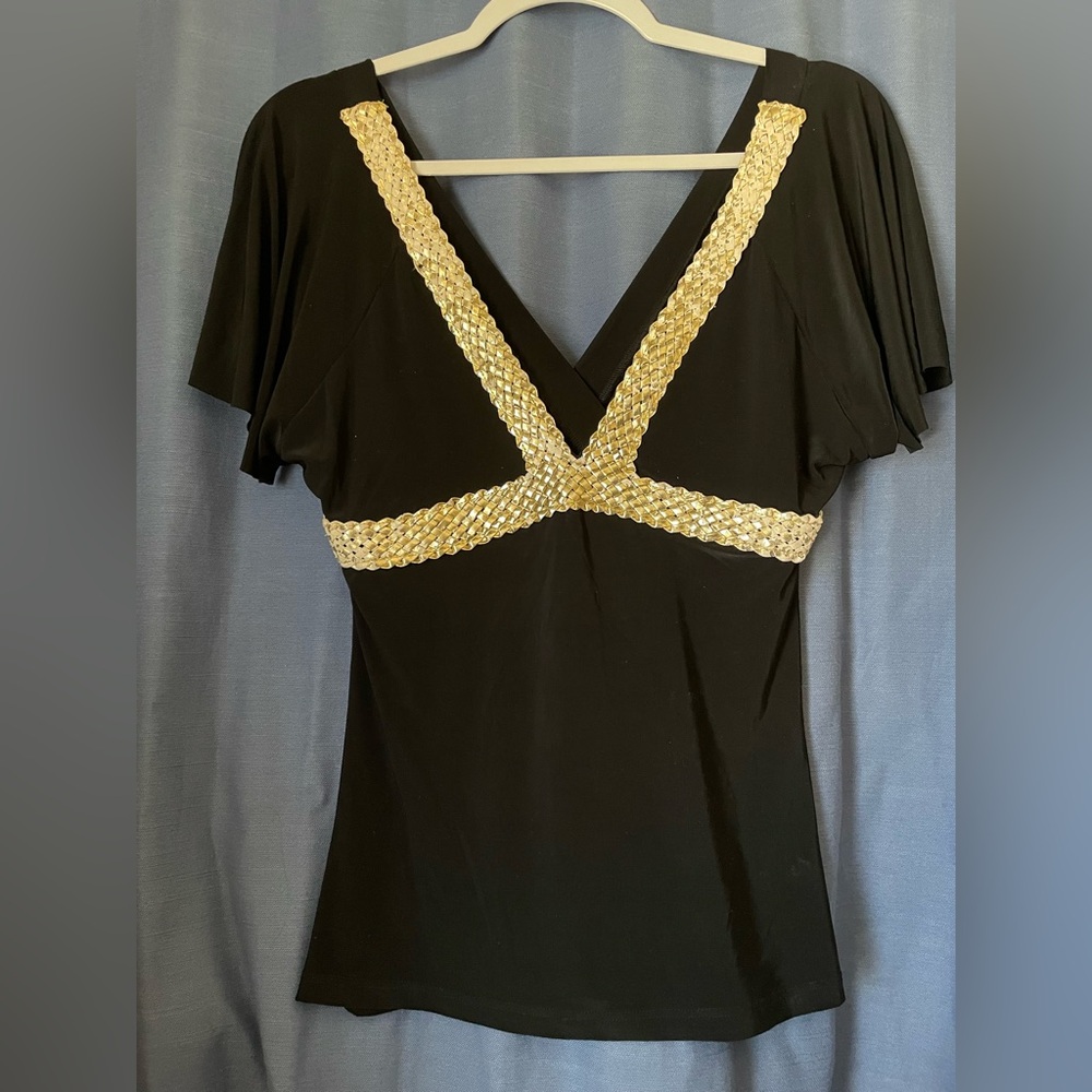 TRUE LIGHT Black Blouse with Gold Detailing y2k , 90,s 2000